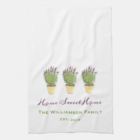 ホームエレガントスウィートホームファミリーモノグラム |ラベンダー キッチンタオル (縦)