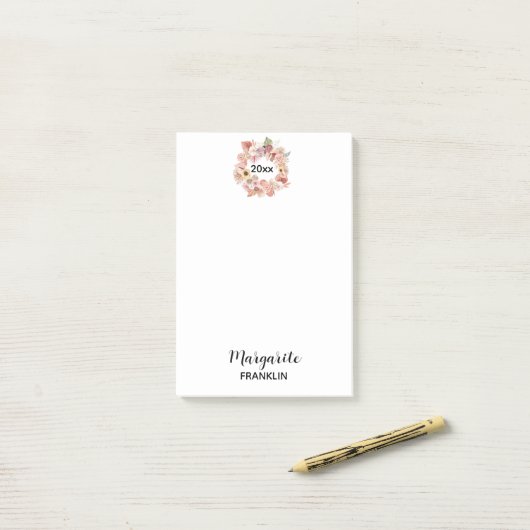 ホームオフィスパーソナライズされたデイテッドピンクボホ花模様 ポストイット (デスク上)