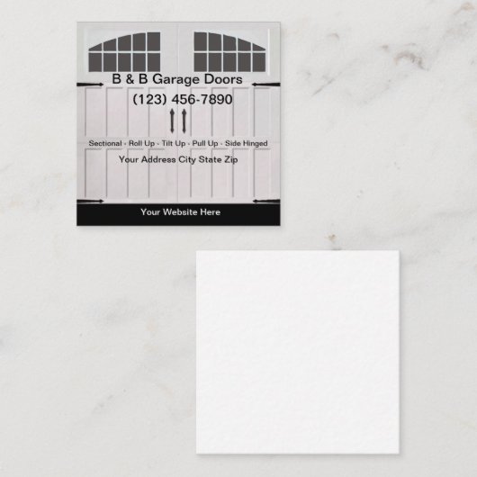 ホームガレージまたはビジネスガレージドアサービス スクエア名刺 (正面/裏面)