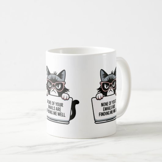 ホームキャットサッシーの職場からメールで皮肉な仕事をする コーヒーマグカップ (正面右)