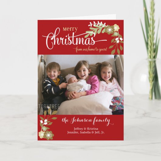 ホームクリスマスのモダンフローラカスタム写真 シーズンカード (正面)