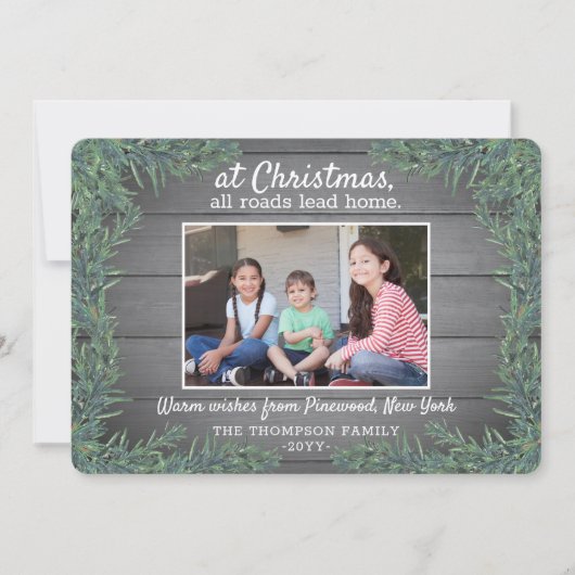 ホームクリスマスグリーンの木の写真からの挨拶 シーズンカード (正面)