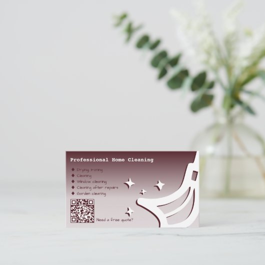 ホームクリーニングサービス赤ビジネスカード 名刺 (スタンド正面)