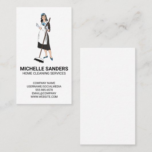 ホームクリーニングサービス | ほうき付き家政婦 名刺 (正面/裏面)