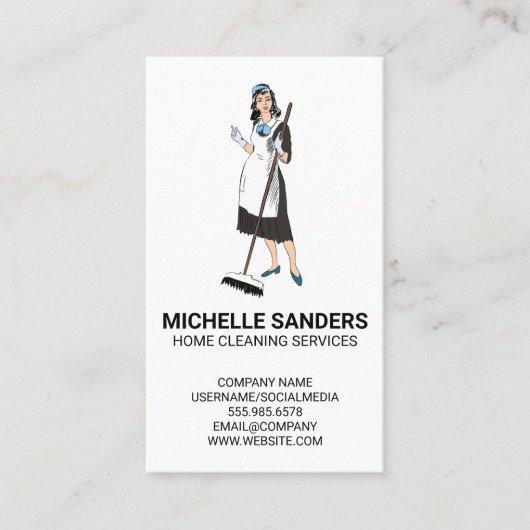 ホームクリーニングサービス | ほうき付き家政婦 名刺 (正面)