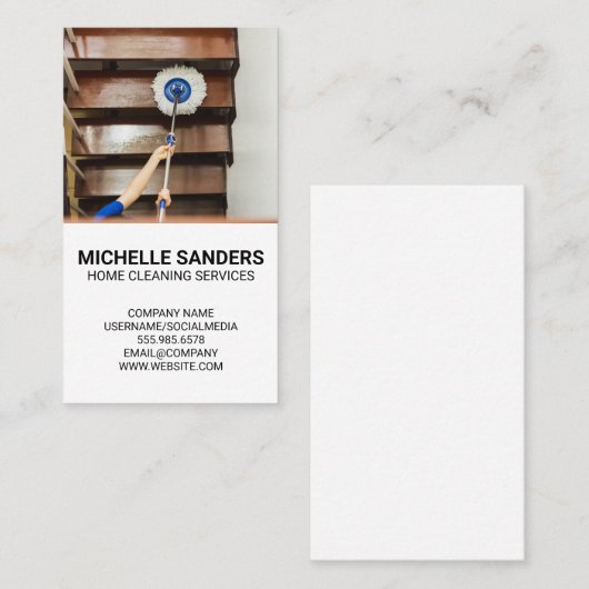 ホームクリーニングサービス | メイドのモッピング階段 名刺 (正面/裏面)