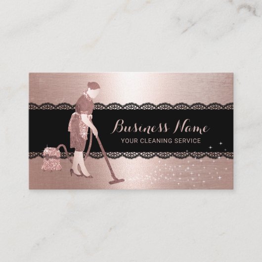 ホームクリーニングモダンバラ金ゴールドブラックレースメイド 名刺 (正面)