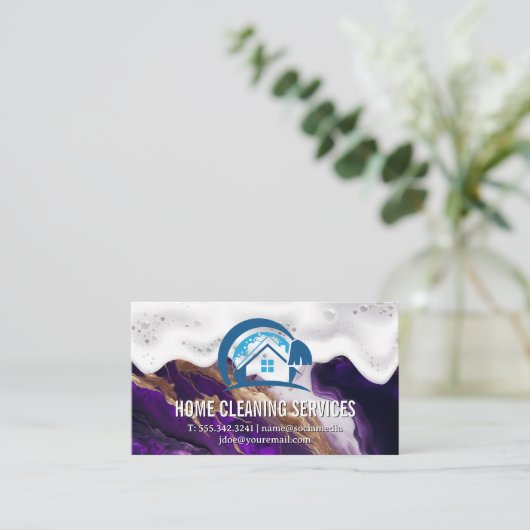 ホームクリーニング | 石けん水 | 紫メタリック大理石 名刺 (スタンド正面)