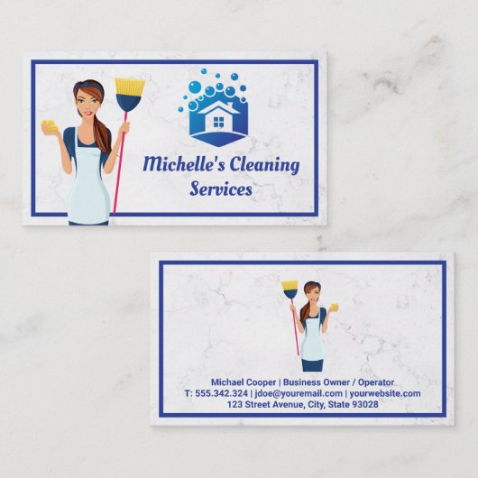 ホームサービスのクリーニング | ほうき付きメイド 名刺 (正面/裏面)