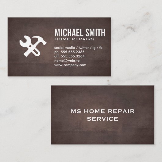 ホームサービスの修復 | 茶色のテクスチャ背景 名刺 (正面/裏面)