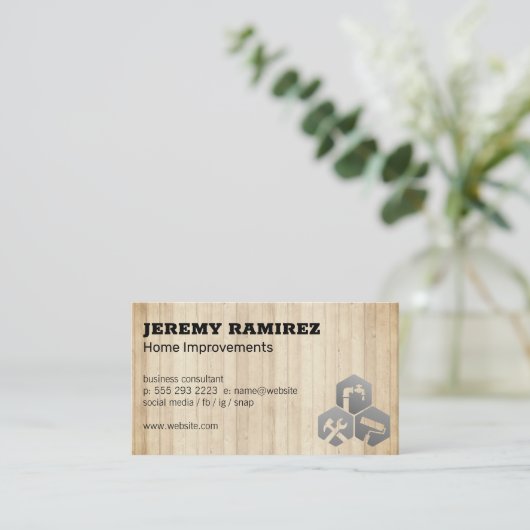 ホームサービスアイコン |木製ボード 名刺 (スタンド正面)