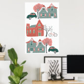 ホームスイートホームイラストレーション ポスター (ホームオフィス)