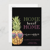 ホームスイートホームカッコいい、パイナップル、黒の新しいアドレス 案内ポストカード (正面/裏面)