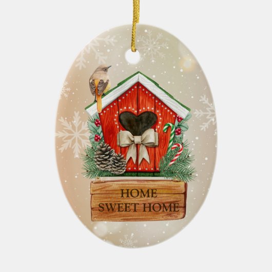ホームスイートホームクリスマスバードハウス セラミックオーナメント (正面)