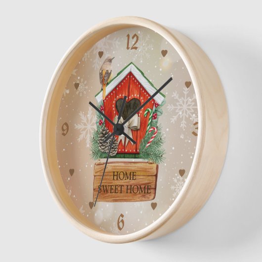 ホームスイートホームクリスマスバードハウス 壁時計 (傾斜)