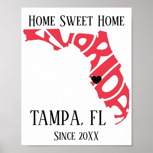 ホームスイートホームタンパフロリダレッド州マップ ポスター (正面)