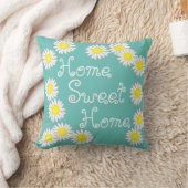 ホームスイートホームデイジーティール（緑がかった色）グリーンホワイトとイエロー クッション (ブランケット)