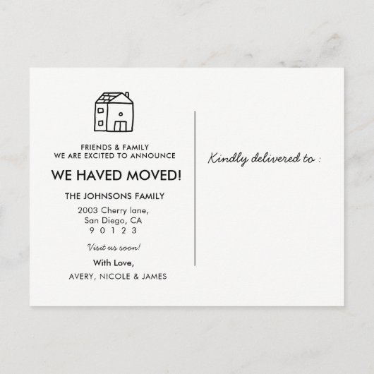 ホームスイートホームネイビームービングアナウンスメントハガキ 案内ポストカード (裏面)