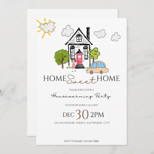 ホームスイートホームハウスウォーミングパーティの招待状 招待状 (正面/裏面)