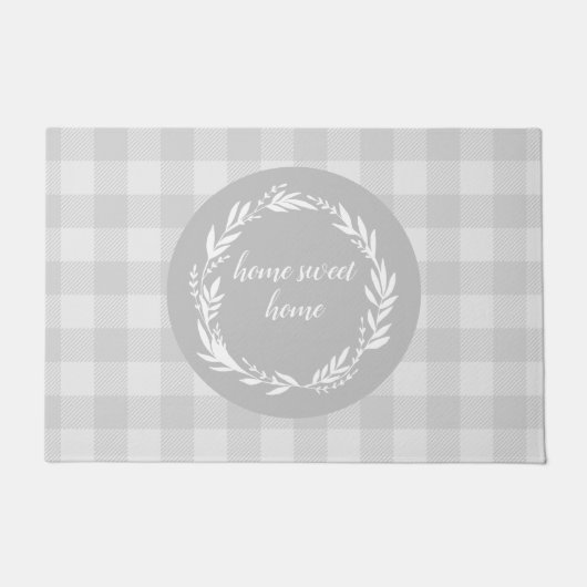 ホームスイートホームバッファローチェックパターングレー ドアマット (正面)