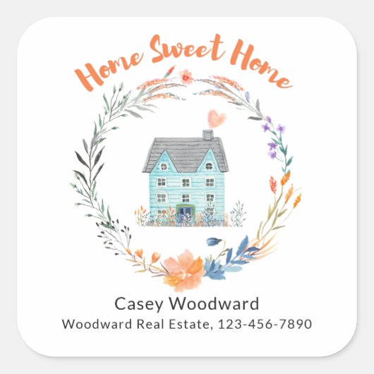 ホームスイートホームパーソナライズされた不動産仲介業者名エレガント スクエアシール (正面)