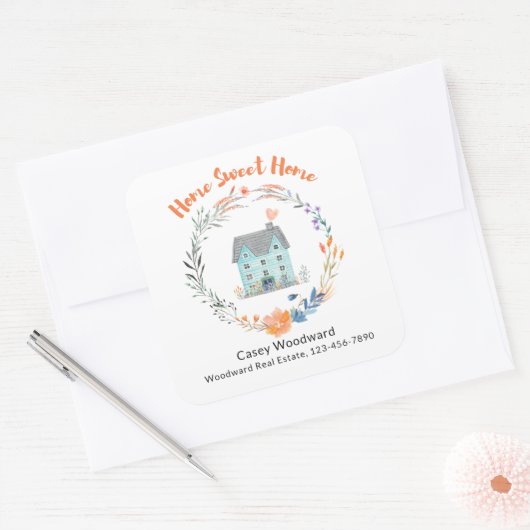 ホームスイートホームパーソナライズされた不動産仲介業者名エレガント スクエアシール (封筒)
