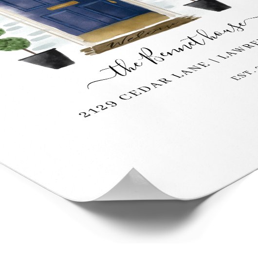 ホームスイートホームファミリーネイビーブルーウォーターカラードア ポスター (角)