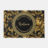 ホームスイートホームファミリーネームブラック金ゴールドクラッシー ドアマット (正面)