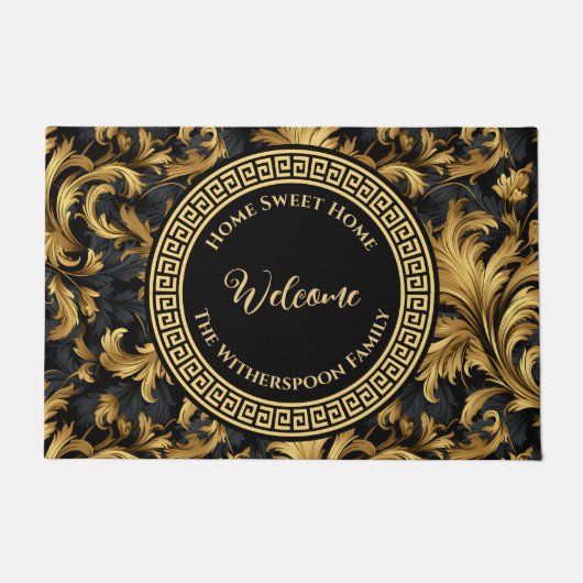 ホームスイートホームファミリーネームブラック金ゴールドクラッシー ドアマット (正面)