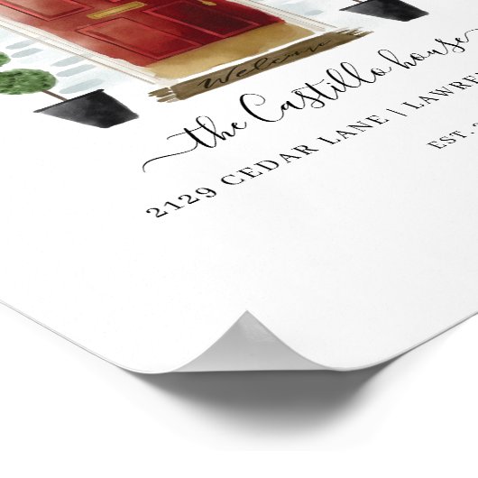 ホームスイートホームファミリーレッドウォーターカラーファミリードア ポスター (角)