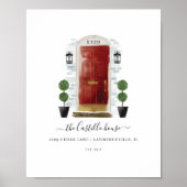 ホームスイートホームファミリーレッドウォーターカラーファミリードア ポスター (正面)