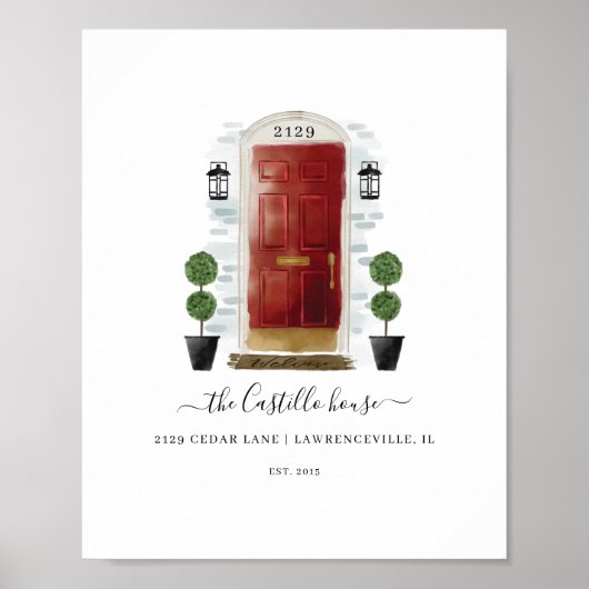 ホームスイートホームファミリーレッドウォーターカラーファミリードア ポスター (正面)