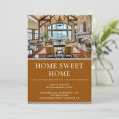 ホームスイートホームフォトブラウン引っ越し祝いパーティーパーティー 招待状 (スタンド正面)