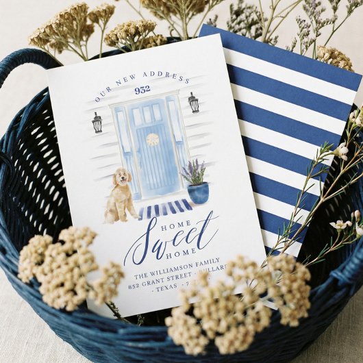 ホームスイートホームブルーコースタルウォーターカラーフロントドア 案内状