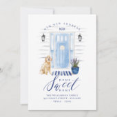 ホームスイートホームブルーコースタルウォーターカラーフロントドア 案内状 (正面)