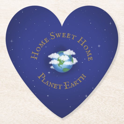 "ホームスイートホームプラネットアース"ハート型 ペーパーコースター (正面)