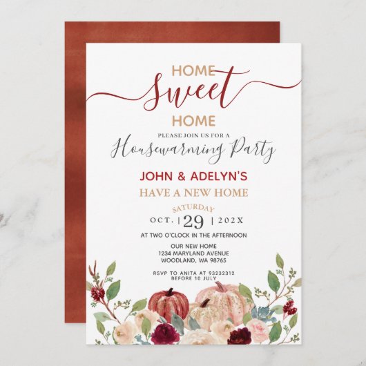 ホームスイートホームホワイトパンプキンフローラブルゴーニュ 招待状 (正面/裏面)