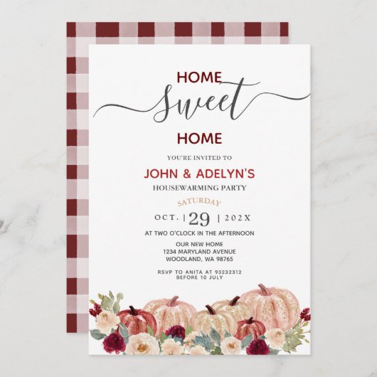 ホームスイートホームマルサラホワイトパンプキンフラワーズ  招待状 (正面/裏面)