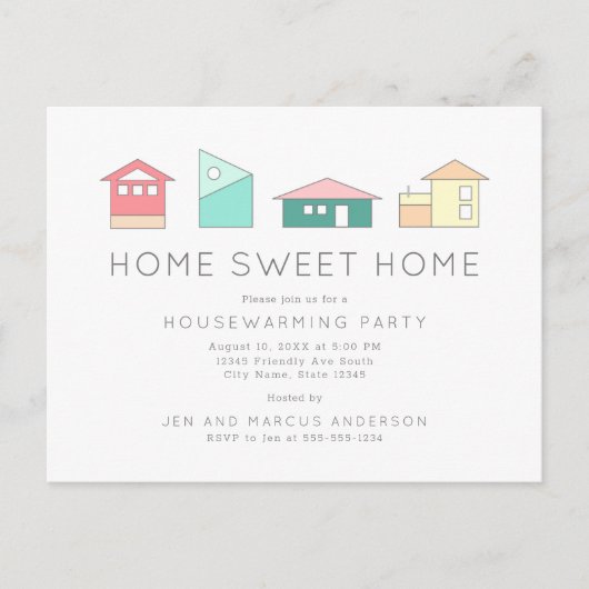 ホームスイートホームミニマリスト引っ越し祝いパーティーパーティー ポストカード (正面)