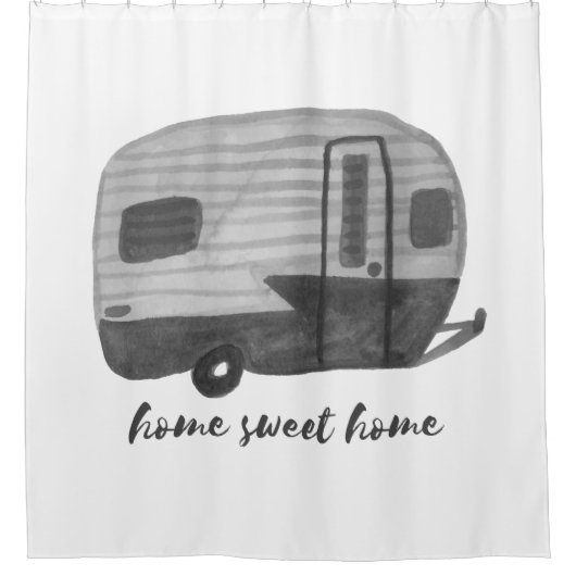 ホームスイートホームレトロRVトレーラーカンパーウォーター色 シャワーカーテン (正面)