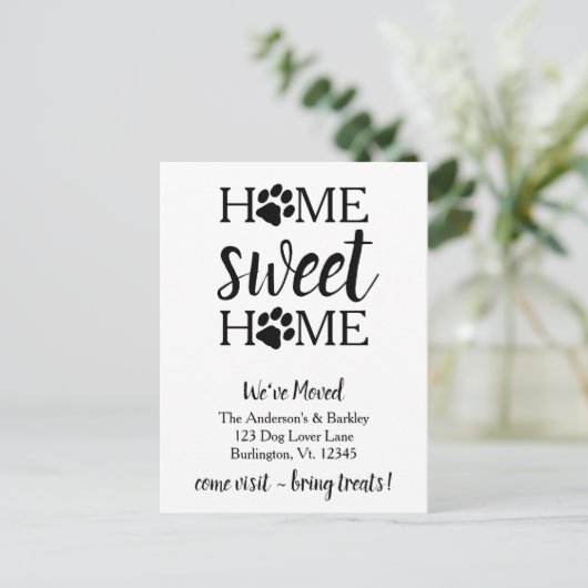 ホームスイートホーム引っ越しましたドッグペット移動 ポストカード (スタンド正面)