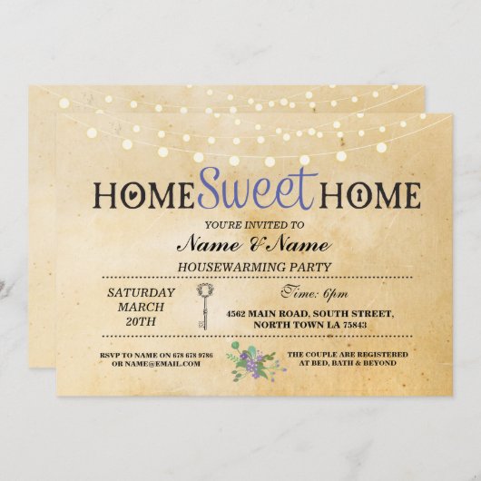 ホームスイートホーム引っ越し祝いパーティーパーティー鍵招待状 招待状 (正面/裏面)