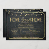 ホームスイートホーム引っ越し祝いパーティーブラック金ゴールド鍵招待状 招待状 (正面/裏面)