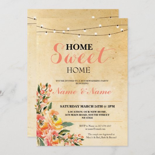 ホームスイートホーム引っ越し祝いパーティー招待状招待状 招待状 (正面/裏面)