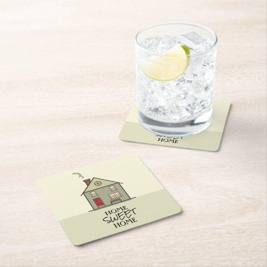 ホームスイートホーム引用文カワイイ引っ越し祝いパーティーハウス スクエアペーパーコースター (インサイチュ)