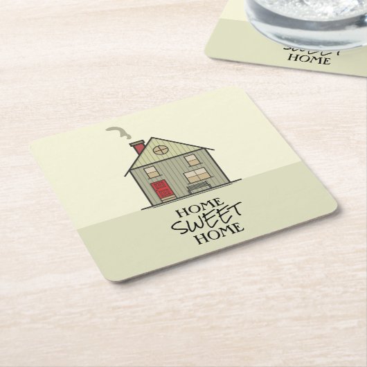 ホームスイートホーム引用文カワイイ引っ越し祝いパーティーハウス スクエアペーパーコースター (アングル)