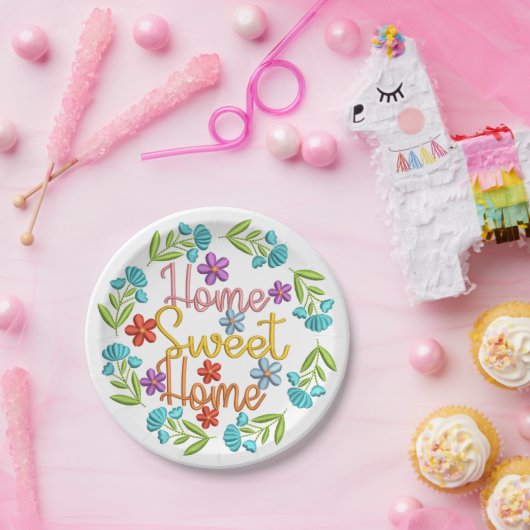 ホームスイートホーム引用文ビューティフルカラーフラワーズ ペーパープレート (パーティー)