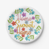 ホームスイートホーム引用文ビューティフルカラーフラワーズ ペーパープレート (正面)