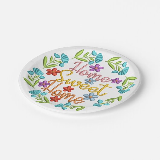 ホームスイートホーム引用文ビューティフルカラーフラワーズ ペーパープレート (アングル)