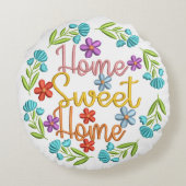 ホームスイートホーム引用文ビューティフルカラーフラワーズ ラウンドクッション (裏面)